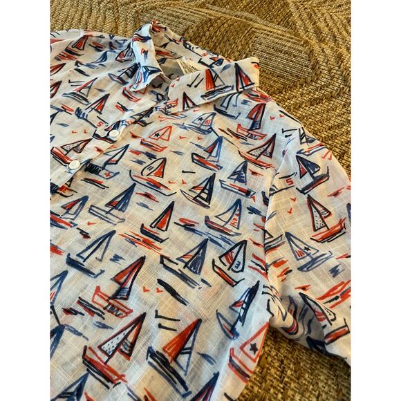 Bon Worth Red white blue sailing theme short sleeve blouse SZ Petite Large - Picture 2 of 8